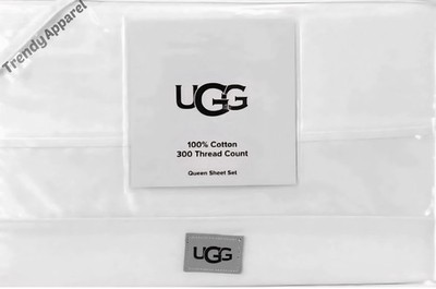 UGG Iona QUEEN Sheet Set, 300 Thread Count, 100% Cotton, Bright White