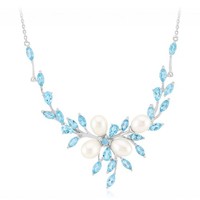 Halskette Aus Sterlingsilber Mit Perle Und Topas, 4,95 Karat