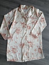 Morgan Taylor Satin Floral Sleepshirt Dress Ivory Pink Long Sleeve M