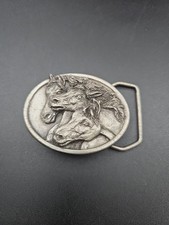 Vintage 1984 Wild Horses Bergamot Brass Works Belt Buckle Made in USA A143