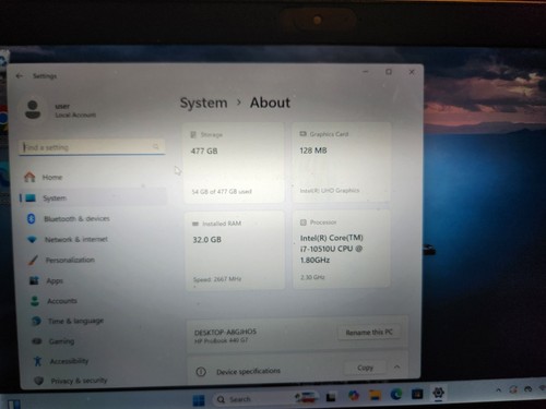 HP ProBook 440 G7 14" Core i7-10510U 1.80GHz 32Gb 500GB SSD Win11 Laptop - Picture 2 of 4