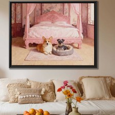 Corgi Dog Artwork Oil Painting Canvas Print Living Room Decor Framed Dog Art