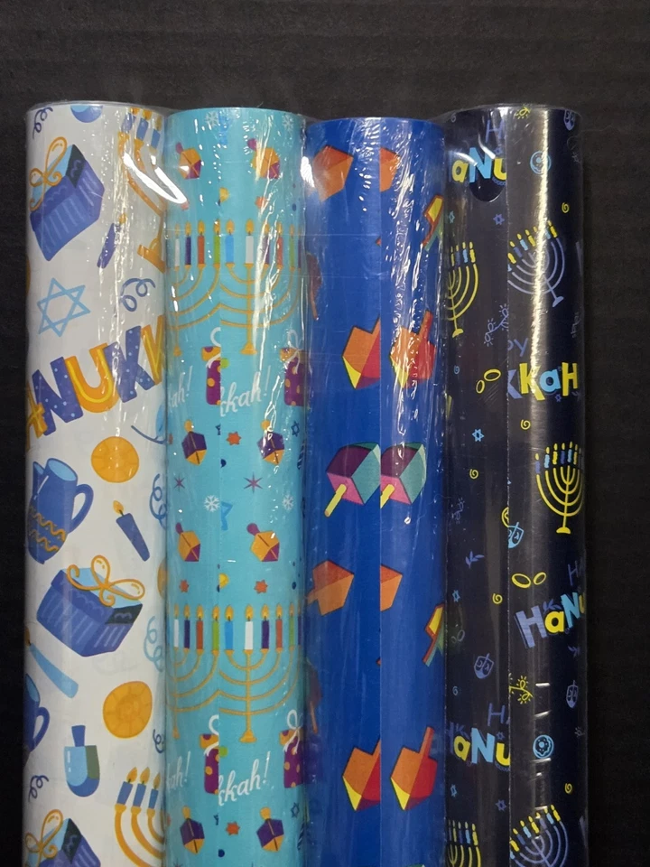 Lote Set 4 Rollos Hanukkah Envoltura Regalo Calidad Dreidel Menorah  Foto 4 de 4