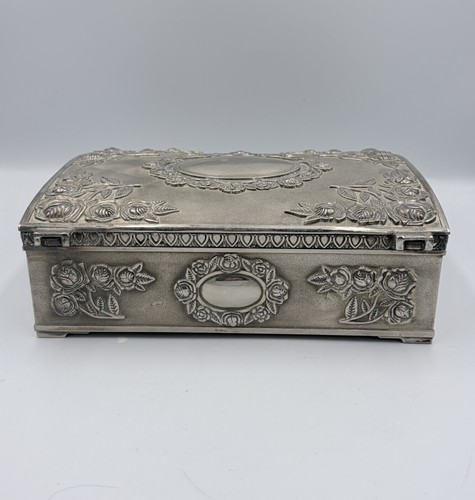 Vintage Godinger Floral Silver Plated Velvet Lined Jewelry Trinket Box