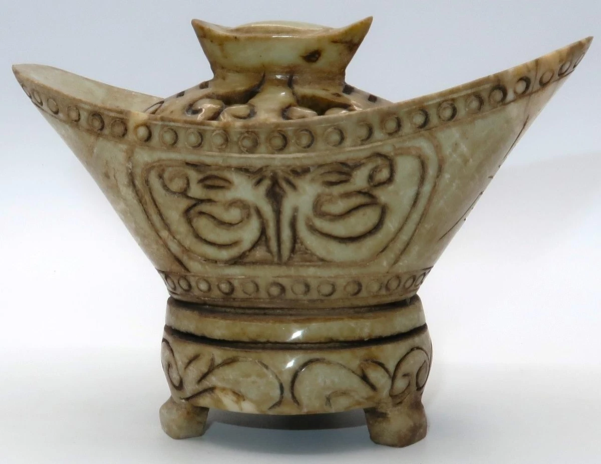 古董中国玉石香炉1900-1940 中国玉石飾香炉 2個 玉 中国古玩 |