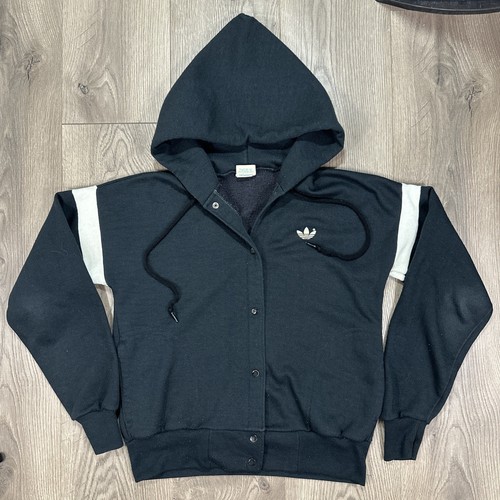 Adidas, Vintage 1980s Adidas Originals Trefoil Hooded Cardigan Sweatshirt Size Medium