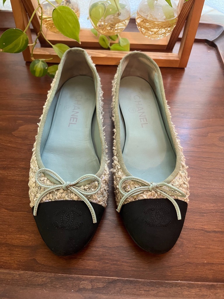 Chanel blue tweed ballet flats size 37