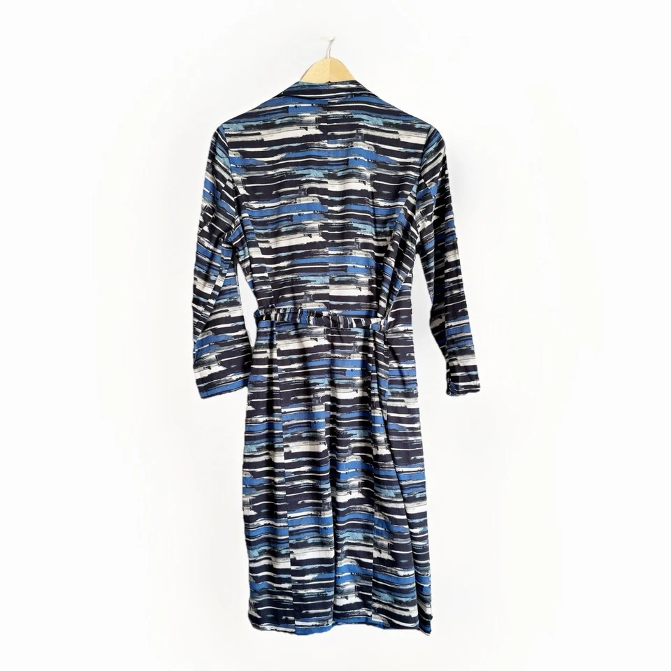 Vestido envolvente profesional abstracto Lafayette 148 para mujer New York talla 12 azul negro Foto 4 de 4