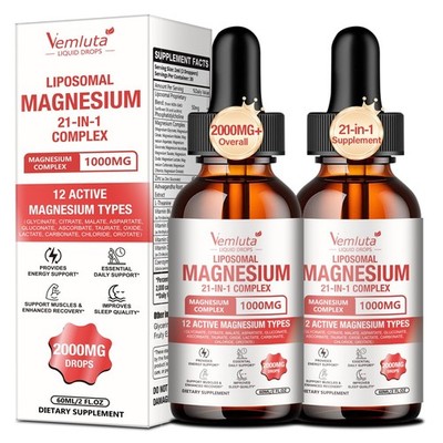 2 Packs 21-in-1 Liposomal 12 Active Magnesium Complex 2000MG+ Liquid Drops - ...