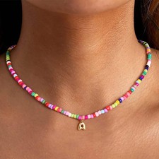 Turandoss Colorful Beaded Initial Necklace for Girls Women, Gifts for Kids