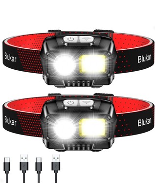 (NEW MSRP $19.99) Blukar LED Headlamp Rechargeable 2 Pack (Model B0BLVT2Y9N)