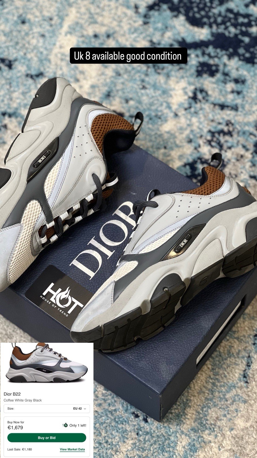 Dior B22 Trainers Coffee | White | Grey | Black Size Uk 8