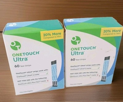 (2) One Touch Ultra  Blood Glucose Test Strips - 60 Count Exp 11/26 FAST    §}
