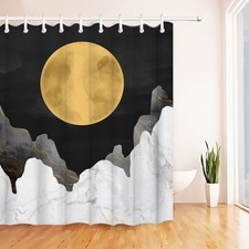 Black Grey and White Shower Curtain Abstract Full Moon Shower Curtains Minima...
