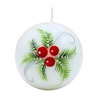 Kugelkerze 10 Cm Mit Weihnachtsmotiv, Deko Kerze In Weiß Rot GrüN, Dekohelden24