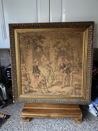 Vintage Tapestry Large Framed Belgian Venetian Scene Original Frame