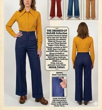 Vintage 1970s Navy Blue Polyester Bell Bottoms Wide Leg Pants Size 25 x 30