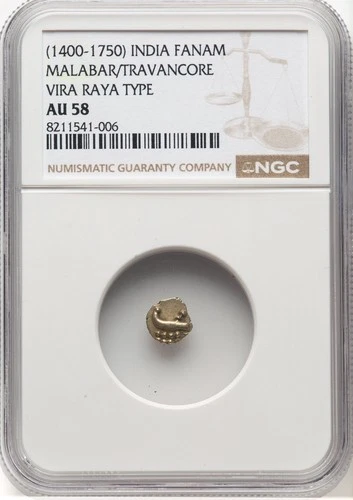 India Malabar/Travancore Fanam (1400-1750) Vira Raya Type NGC AU 58