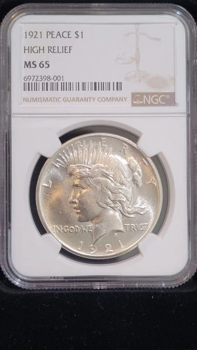 1921 Peace Dollar  NGC MS65.             High Relief