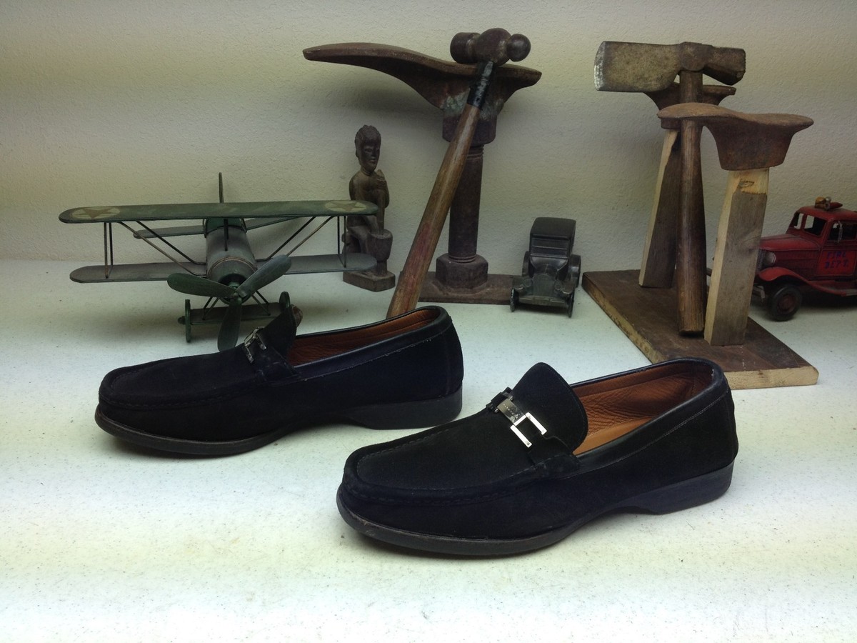 ITALIAN MORESCHI DISTRESSED BLACK SUEDE LEATHER BIT SLIP ON 
