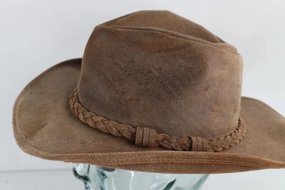 De Colección Años 90 Minnetonka Cuero Trenzado Envejecido Outback Bush Safari Sombrero Grande EE. UU. Foto 3 de 4