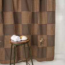 Cotton Patchwork Shower Curtain Farmhouse Star Country Charcoal Brown 72"