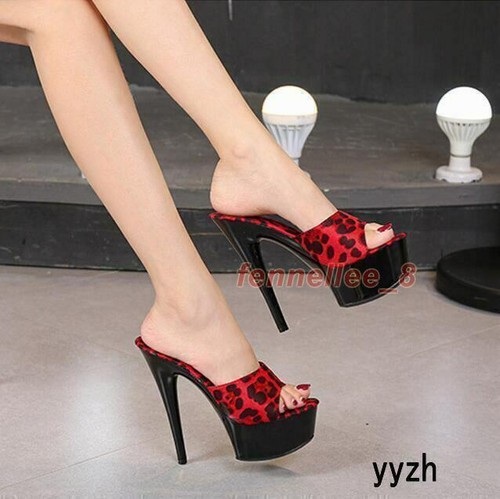 Women's Leopard Print High Heels Peep Toe Slippers Party Summer Casual Sandals - Picture 11 of 23