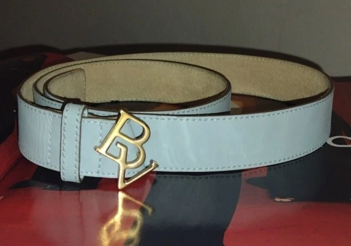 Bottega Veneta Womens Belt Blue Leather & Gold Tone BV Buckle Womens Size Large - Image 2 of 4