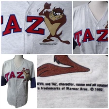 Vtg 1992 Warner Bros Taz Tasmanian Devil Baseball Jersey M 3-D velvet Letters