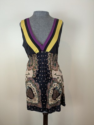 Vintage Designer Hale Bob 100% Silk Paisley Boho Top Tunic Shirt Blouse Size L