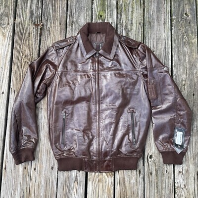 NWT Vintage KNOLES & CARTER  Genuine BUFFALO  Leather Jacket Size L Brown