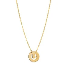 14K Yellow Gold Mini Horse Shoe Pendant Necklace, 16" To 18" Adjustable