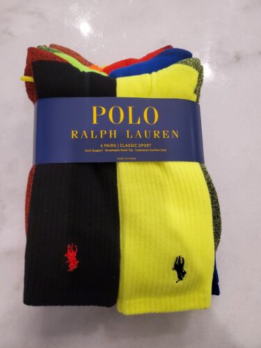 NEW 6 PAIR PACK POLO RALPH LAUREN MENS PERFORMAN  CUSHIONED SOLE CREW SOCKS - Picture 1 of 2