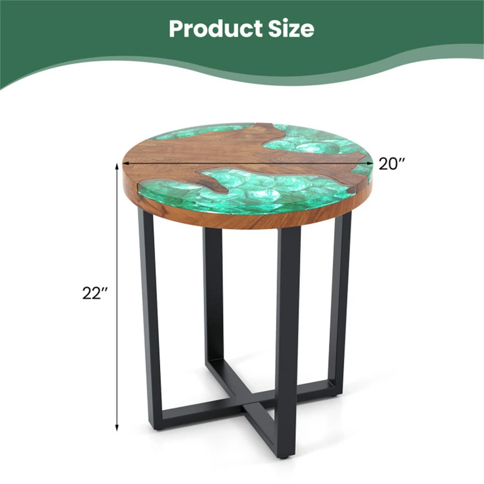 20 Inch Round End Table with Epoxy Top for Indoor and Outdoor Use - Image 2 of 4