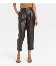Women's High-Rise Size 2 Faux Leather Tapered Ankle Pants A New Day Brown