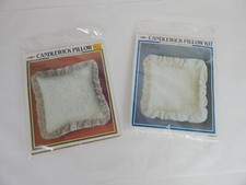 Vintage 2 Candlewick Pillow Decorating Kits "Rose Heart Love" "Medallion" 14x14"