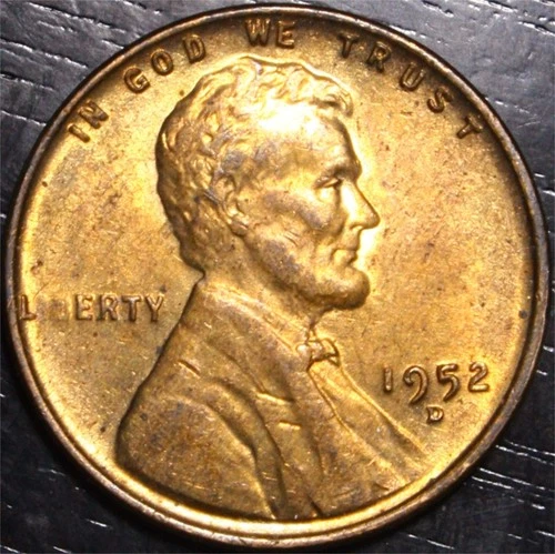 1952 D Lincoln Wheat Penny 1c US Coin Denver Mint AU