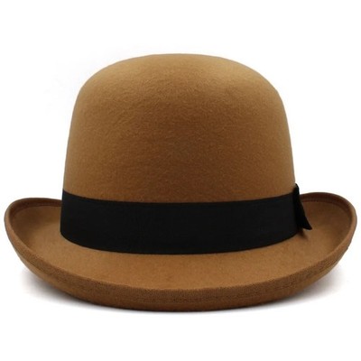 Men Retro Elegant Bowler Hat Short Brim with Hat Band for Formal Casual Wedding
