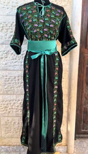 Vintage Palestinian Handmade Stitches Embroidery Fabric Wedding Dress Thoub