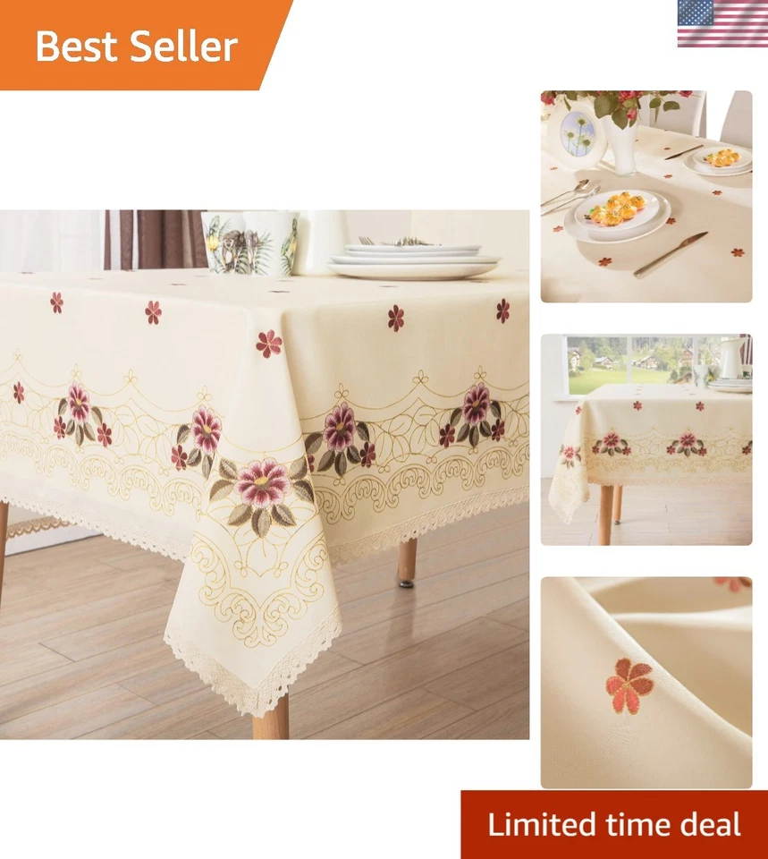 Luxuriöse rote Blumendruck Spitze Tischdecke - Flecken & Knitter resistent, 60"x120"