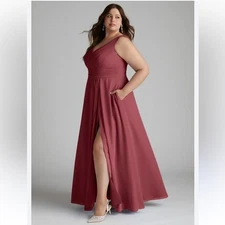 Azazie Women’s Plus Size A26 Nelly Chiffon Bridesmaid Dress Merlot Red Pink