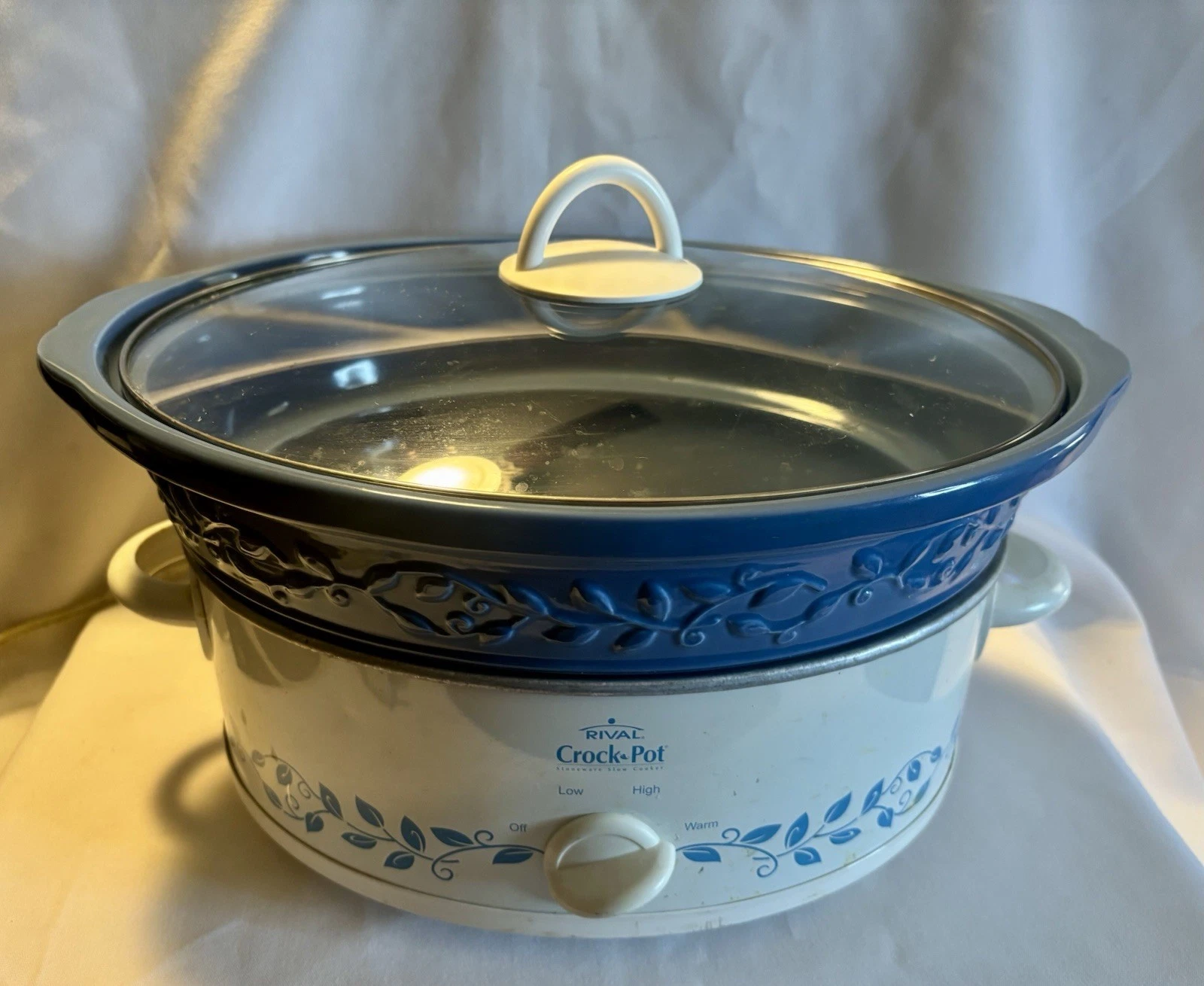 Rival Slow Cooker 5 qt Oval Crock Pot Vines Blue Stoneware SCE500 Cottage-core