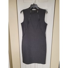 Calvin Klein Gray Sleeveless Dress Zippers Sz 10 Sheath Career Professional