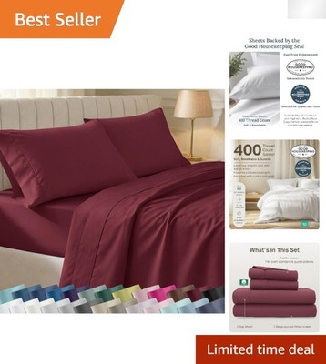 Deep Pocket Sateen Queen Bed Sheets - Soft, Durable & Easy Care in Burgundy