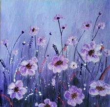 Wildflowers Landscape Original Acrylic Painting Handmade Wall Art 8*8 Inch