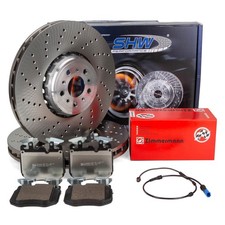 SHW Bremsscheiben + ZIMMERMANN Beläge + Sensor für BMW X3M F97 X4M F98 vorne