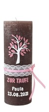 INNA-GLAS Kerze LILIANNE, Zur Taufe, verziert, braun-rosa, 19cm, Ø6,8cm