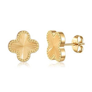 Authentic Four- Leaf Talisman Of Devotion 18K Gold Plated Stud Earrings