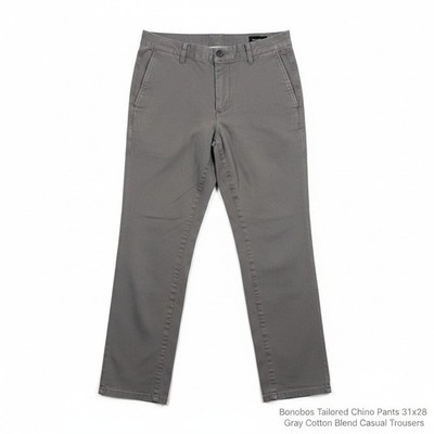 Bonobos Tailored Chino Pants 31x28 Gray Cotton Blend Casual Trousers 0225