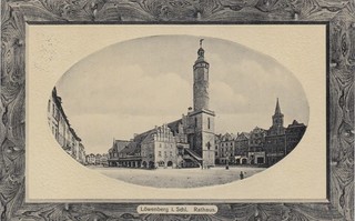 AK Löwenberg in Schlesien mit Rathaus Passepartoutkarte wurde 1912 verschickt